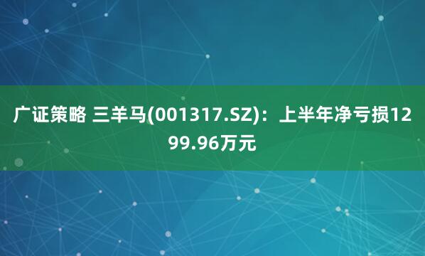 广证策略 三羊马(001317.SZ)：上半年净亏损1299.96万元